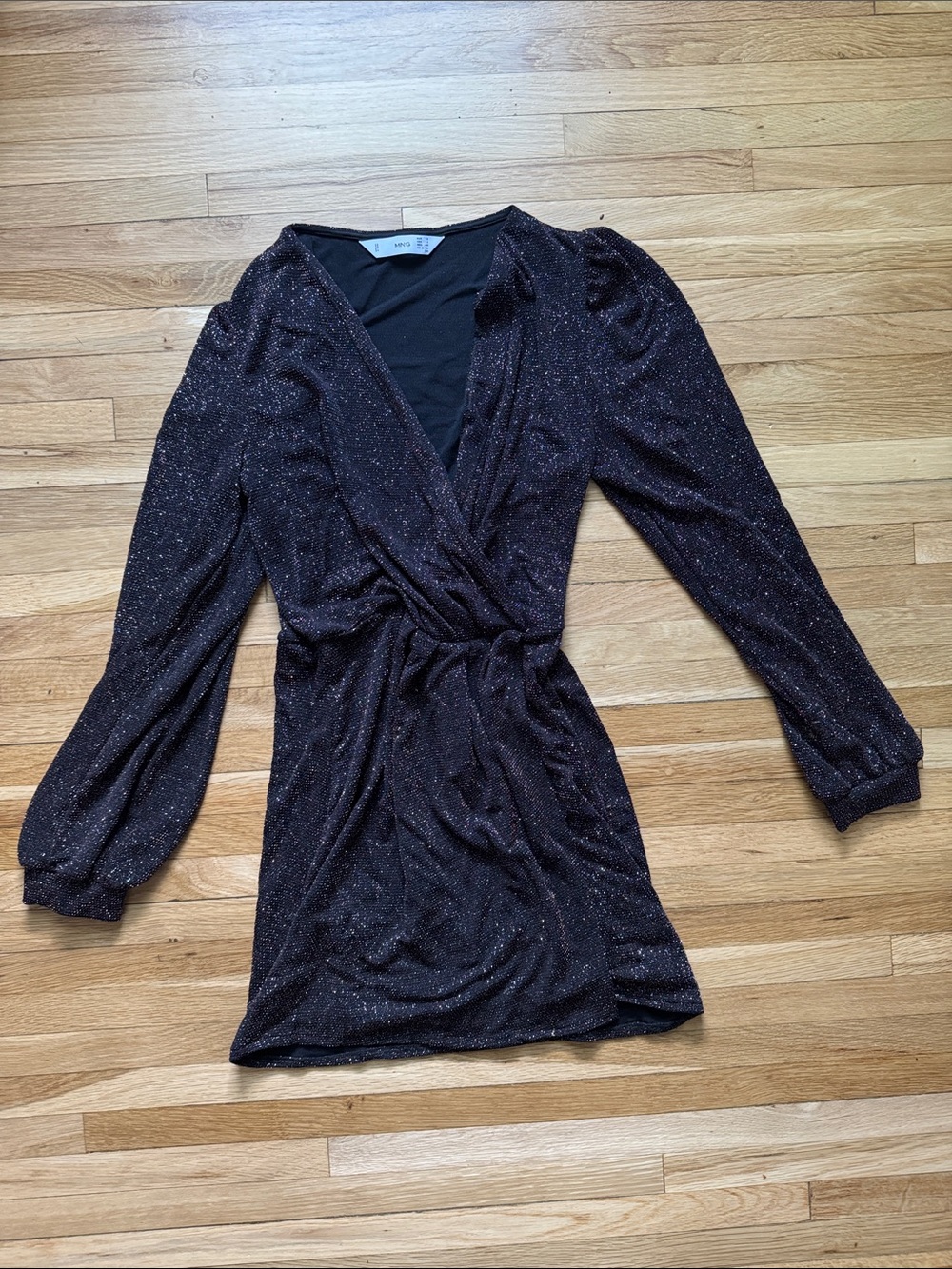 Sparkle Wrap Mini Dress - Black